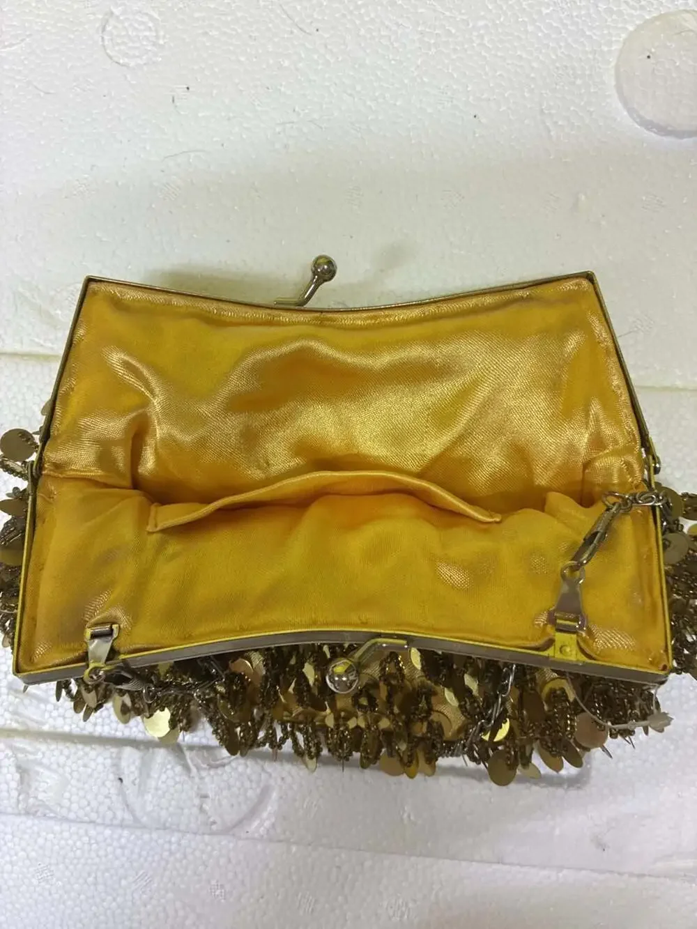 Vintage Gold Sequin and Beaded Evening Clutch Bag with Chain Strap